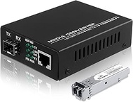 Fiber to Ethernet Media Converter with Gigabit Multi-Mode SFP LC Module, 1.25G SFP to 10/100/1000M R