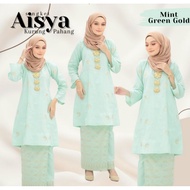 [MINT GREEN GOLD EDITION] KURUNG PAHANG PESAK SONGKET COTTON TENUN CORAK BUNGA TABUR