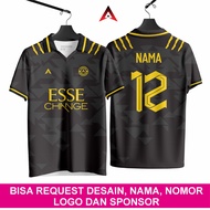 Baju Bola Custom Nama Nomor | Jersey Futsal Kerah Retro Warna Hitam Putih | Jersi Bola Voli Pantai K