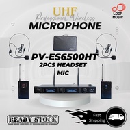 PV Audio PV-ES6500HT UHF Wireless Microphone – 2 Headset Mics+Receiver (Professional Stage/Karaoke)