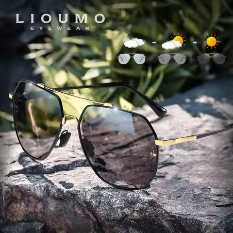 LIOUMO Fashion Oversized Memory Metal Sunglasses Polarized Glasses Men Women Photochromic Driving Go