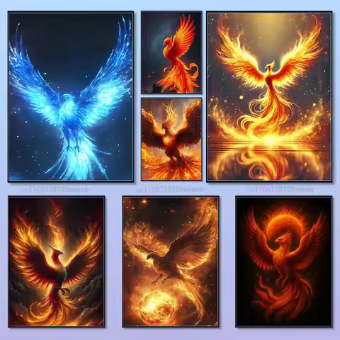 Myth Art Flame Phoenix Poster HD Art Sticky Wall Aesthetic Decoration Waterproof Film Room Home Bar 