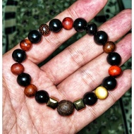 Gelang Gabungan antara Batu Petir Api+Teras Kayu pelbagai jenis+Kursani Emas+Bead Gabungan Besi(lang