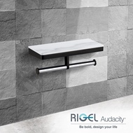 RIGEL Gallant Matte Black with Sintered Stone Tray Toilet Paper Holder R-PH1316TD-BM