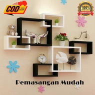 HIASAN DINDING KAYU Minimalist Wall Shelf- Multipurpose Wall Shelf, Wall Decoration, Square Wall Shelf, Paste, Living Room, Wooden Wall Shelf