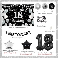 18th Birthday Decorations Black and Silver Time to Adult 18 Years Old Birthday Decorations Happy 18t
