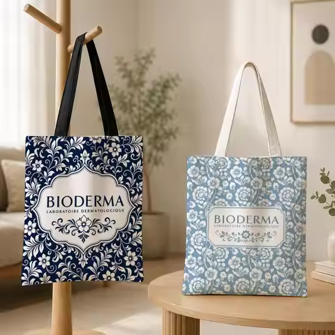 Brand Bioderma Storage Bags Canvas Tote Bag for Women, Reusable Shoulder Shopping Bag for School, Wo