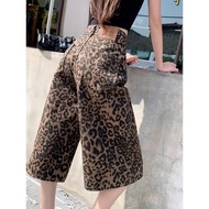 Japanese Style Beautiful 7-point Leopard Print Pants Cropped Denim Shorts Women's Huge Beautiful Cro