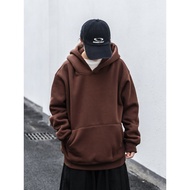 Heavyweight 500G All-Match Hooded Sweatshirt Men Women Japanese Retro Solid Color Loose Fleece Linin