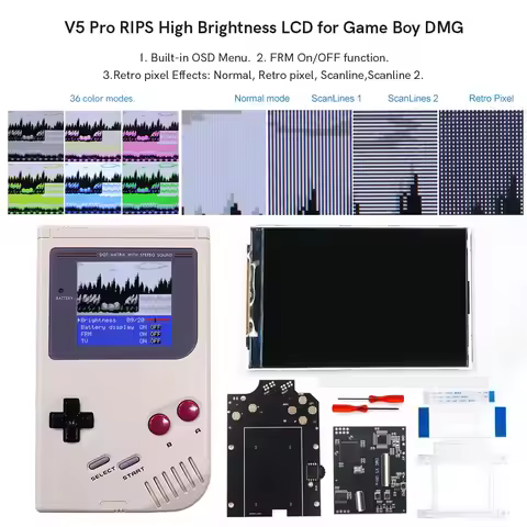 HISPEEDIDO For GB Dmg V5 Pro 36 Colors Mode RIPS Screen Retro pixel Highlight Backlight LCD Screen F
