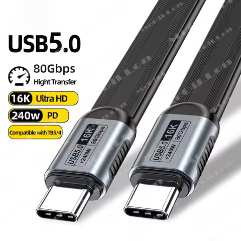 0.15M/0.3M/0.5M/1M 80Gbps USB5 Flat USB C Cable 240W 16K Type C to C Cord for Thunderbolt5 for MacBo