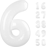 40 Inch Number 6 White Foil Helium Balloon - Birthday Gift for 6 Year Old Girl Boy 6th 16th 26th 36t