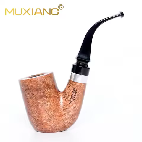 MUXIANG Hungarian large curved pipe imported golden pear wood pipe curved handle tobacco pipe 9mm fi
