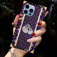 เคสโทรศัพท์สี่เหลี่ยมกันกระแทกรูปหงส์แบน 2D, ใช้ได้กับ Samsung Galaxy S26 Ultra/S26/S26 Plus, 17 Pro