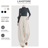 LAHSTORE high-waisted rough linen wide-leg straight pants high crotch QD15 (Salt and Pepper Beige)
