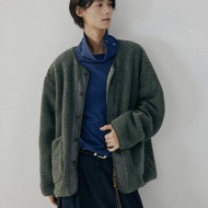 日系復古 / 短款無領夾克外套 / 羊羔毛