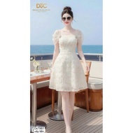 Ds7961 Lady's design dress with square neck, cute doll sleeves, high quality DVC genuine 3D floral l