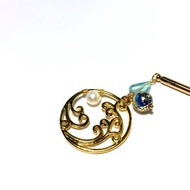 【若桑】【浮世繪卷。海浪】天然珍珠。磷灰石。日本唐草珠髮簪。