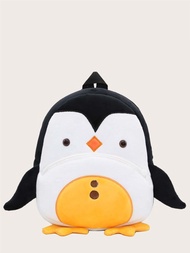 1入組可愛動物企鵝長毛絨後背包適用於兒童,適用於日常使用在四季