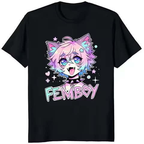 Femboy Graphic Print T-shirts for Women Summer Casual Fashion Harajuku Vintage Tops Loose Crew Neck 