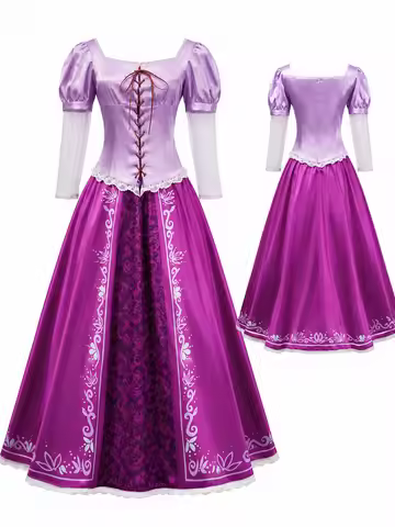Rapunzel Cosplay Costume Medieval Princess Gown Laced-Waist Gown Halloween Carnival Birthday Party G