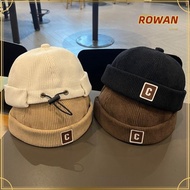 ROWANSG Brimless Hat, Corduroy C Letter Kids Docker Cap, Vintage Solid Color Warm Fabric Adjustable 