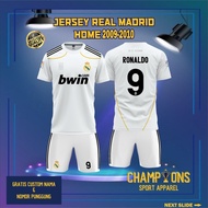Jersey Klub REAL MADRID HOME 2009-2010 Liga Champions UEFA, Jersey Real Madrid Retro -  Berbahan Dry
