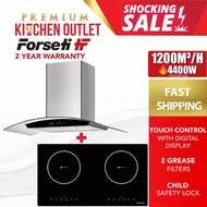Forseti 1200m³/h Wall Mounted Chimney Hood ALA 90 + Built In Induction Hob ID 730 | Ceramic Hob VC 7