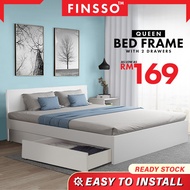 FINSSO : SNOW SERIES QUEEN BEDFRAME WITH 2 DRAWERS / Wooden Queen Bed Frame with Headboard Katil Queen Kayu