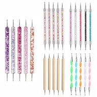 5Pc Rhinestone Design Dual End Acrylic Nail Art Carving Dotting Pen Tip Liner Painting Drawing Brush Gel UV Polish Manicure Tool Artist Brushes Tools