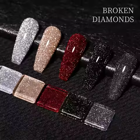 1-12pcs Wine Red Flash Crushed Strobe High Density Diamond Glitter Gel Nail Polish Black Nails Red N