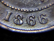 1866年香港(British Hong Kong)一仙(ONE Cent copper)銅幣(英女皇維多利亞歌德式像 Gothic Version Queen Victoria)