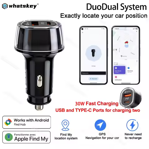 Car Charge GPS Locator Tracker 30W USB Phone Charger Fast Charging Type C QC3.0 Works with iOS Or Go
