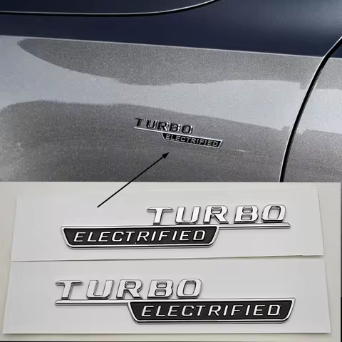 3D ABS Car Letters Logo Turbo Electrified Badge Side Fender Emblem Decals For Mercedes Benz AMG C Cl