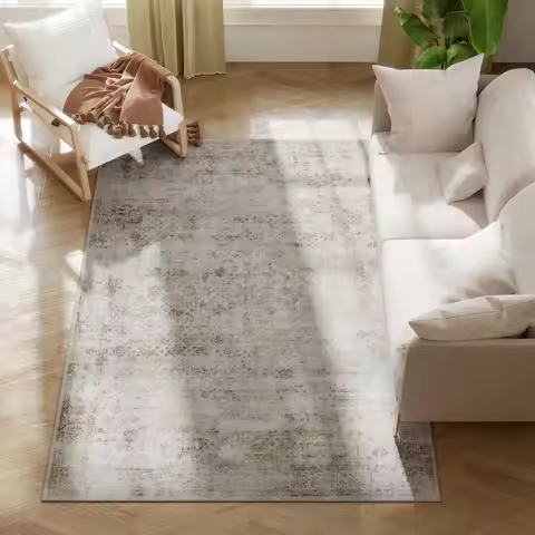 Area Rug 4x6, Machine Washable Rug, Non-Slip Traditional Floor Cover Foldable Carpet, Light Mixed-Br