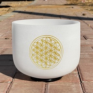 528hz frosted sound healing crystal singing bowl C note root chakra，for meditation ，rubber mallet in