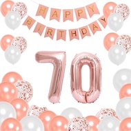(SG SELLER) 70th Birthday Decorations, 70th Birthday Balloon, Rose Gold Birthday Decorations Set 70 