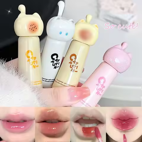 CAPPUVINI Cute Cat Water Mirror Lip Gloss Lasting Moisturizing Rose Apricot Pink Tint Lip Glaze Nude