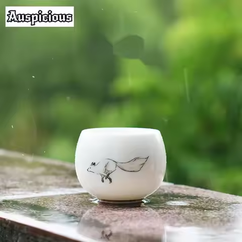 120ml Creative Ink Fox Teacup Elegant White Porcelain Tea Bowl Fragrance Cup Coffee Mug Master Cup T