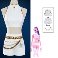 ชุดเสื้อกั๊กชุดคอสเพลย์ผู้หญิงสีขาว Rumi ลายดาวเกาหลีสำหรับผู้หญิงชุดเด็กผู้หญิงเด็กน้อยหนังเคป๊อปนั