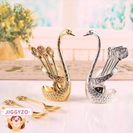 JIGGYZO Swan Base Stand Spoons, with 6 Spoons Creative Swan Spoons, Table Decoration Elegant Stirrin