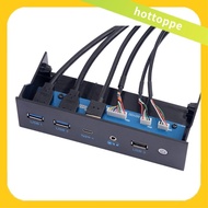 1 Piece Host Case Motherboard Extension Cable 19P Black Plastic+Metal Front Bar Panel 9Pin to 2-Port USB 3.0 3.1 HD Audio Type E Type-C Power SW Led 5.25in Panel