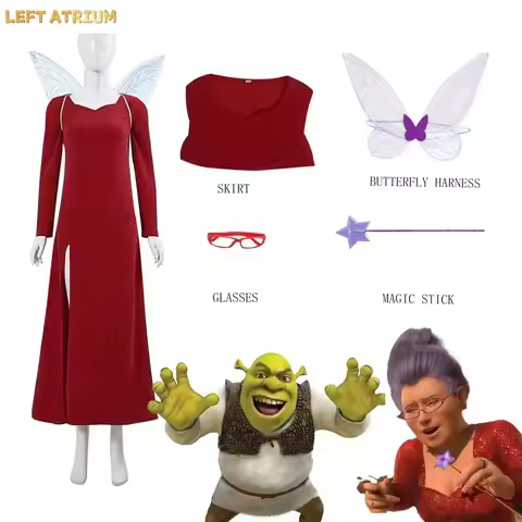 Shrek the Monster Fairy Godmother Cosplay Dress Long Dress Halloween Fairy Wings stage show set
