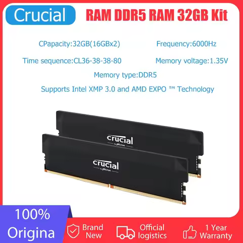 Crucial Pro DDR5 RAM 32GB Kit (2x16GB) 6000MHz CL36 1.35V Overclocking Desktop Gaming Memory Intel X