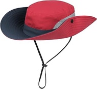 Kids Sun Hat with Ponytail Hole UV Protection Wide Brim Summer Beach Bucket Cap Fishing Hat for Girls Mixed Red