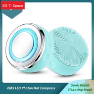 ►CkeyiN 2 In 1 Sonic Facial Cleansing Brush EMS LED Photon Therapy Hot Compress Face Brush Massager