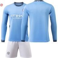 2024-25 Manchester City Home Long-Sleeve Football Shirt #9 Haaland #17 De Bruyne #10 Grealish Kids J