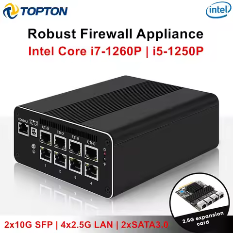 Topton Robust Firewall PC Intel i7-1260P i5-1250P i3-1215U 8505 Mini PC 2X10G SFP 4x2.5G LAN 2*SATA3