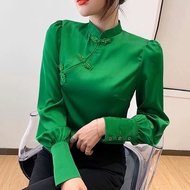 Retro Chinese style top cheongsam collar button shirt long sleeve top