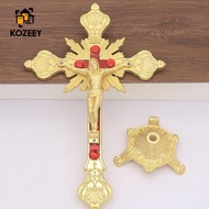 KOZEEY Standing Crucifix Figurine Devout Gift Collection Sculpture Table Cross for Altar Home Decor 